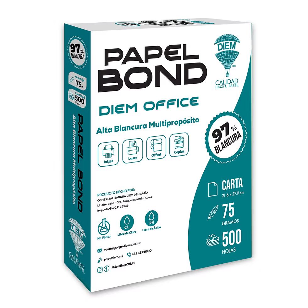 Hoja De Papel Bond Diem Office T/carta Paquete 500 Pzs Color Blanco